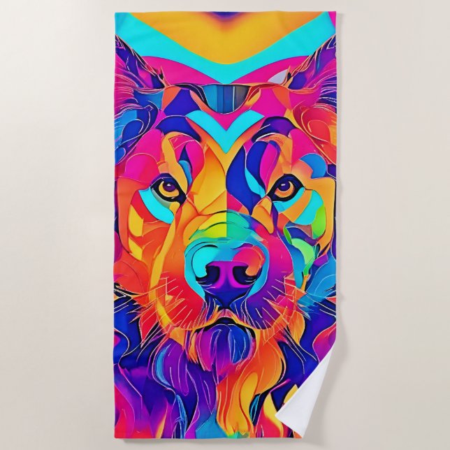Toalla De Playa Psychedelic Wolf Majesty (Anverso)