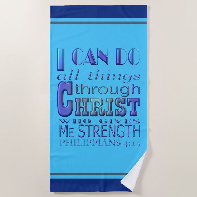 Toalla De Playa Puedo hacer todas las cosas a través del texto azu (Anverso)