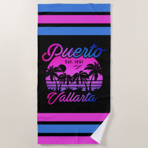 Toalla De Playa Puerto Vallarta Retro Sunset 80 Palm Trees