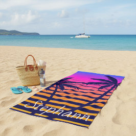 Toalla De Playa Puesta de sol retro personalizada 