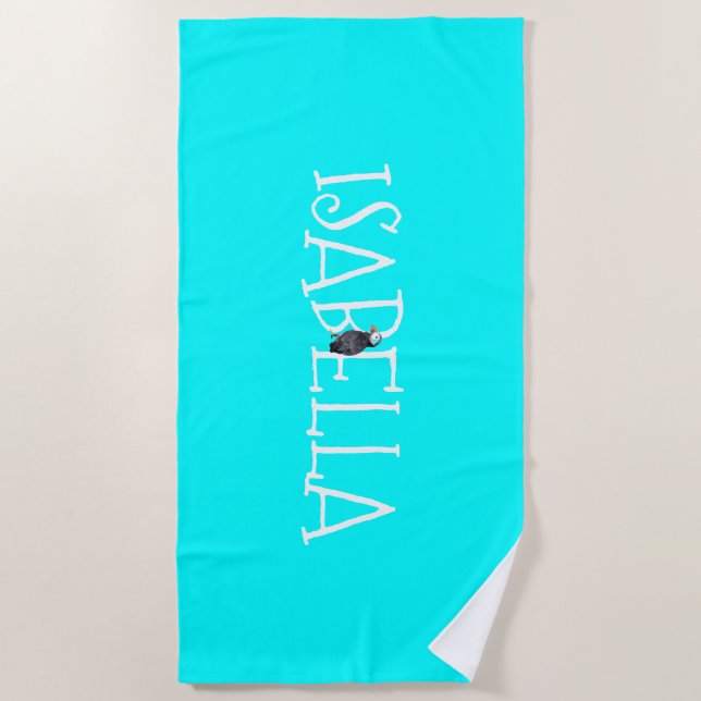 Toalla De Playa Puffin turquesa personalizado (Anverso)