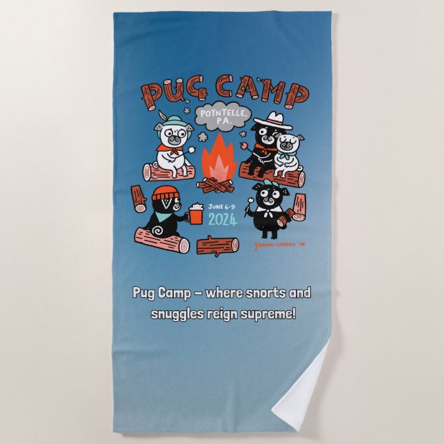 Toalla de playa Pug Camp 2024 (Anverso)