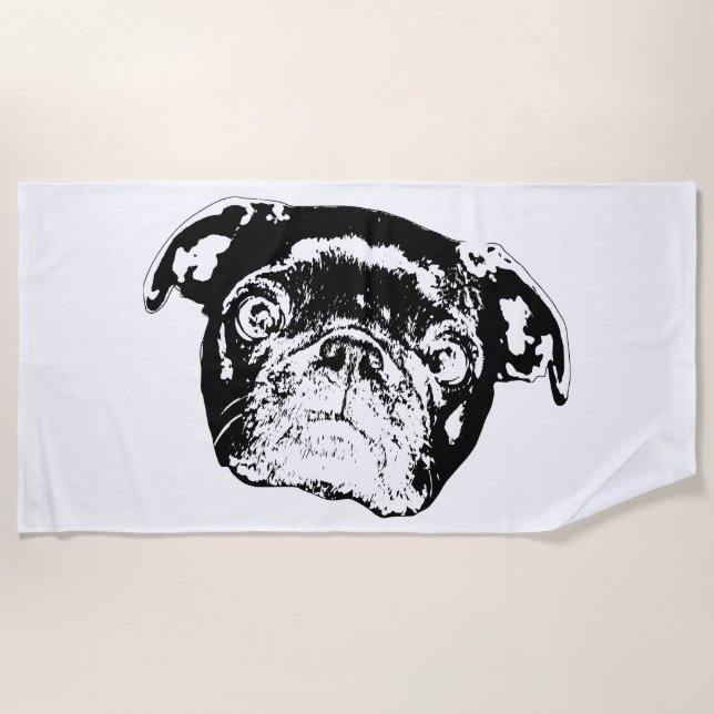 Toalla De Playa Pug de Piscina Nítido (Anverso)