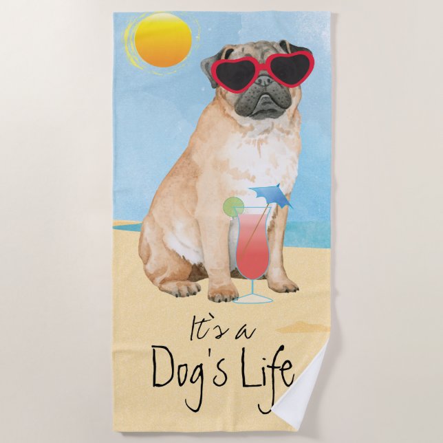 Toalla De Playa Pug de verano (Anverso)