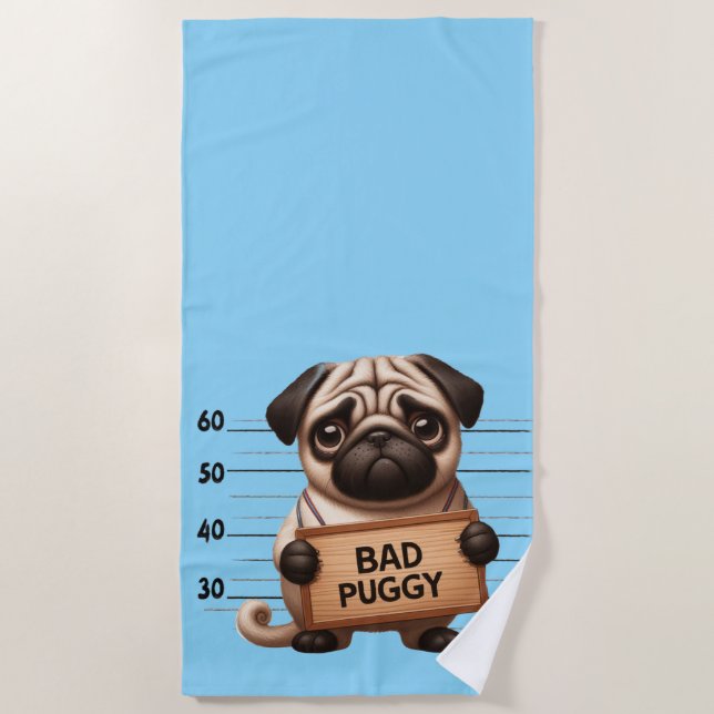 Toalla De Playa Pug travieso (Anverso)