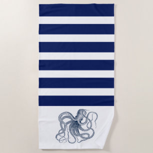 Toalla De Playa Pulpo azul con rayas blancas y azules
