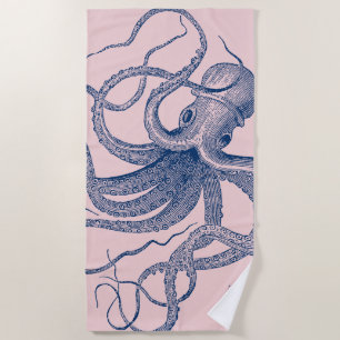 Toalla De Playa Pulpo blanco sobre fondo azul