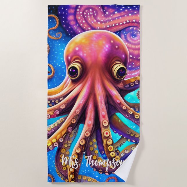Toalla De Playa Pulpo kraken con nombre personalizado (Anverso)