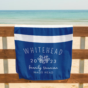 Toalla De Playa Pulpo Náutico Monograma de Raya Azul y Blanco