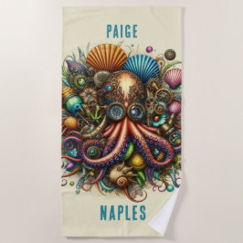 TOALLA DE PLAYA PULPO ROSA STEAMPUNK CAPRICHOSO DISPARATADO Y DIVE