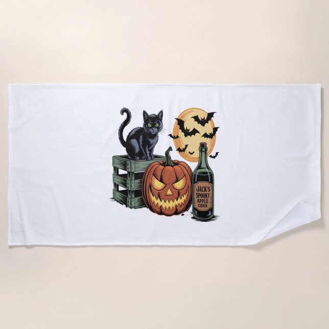 Toalla De Playa Pumpkin Cat Beer Halloween (Anverso)