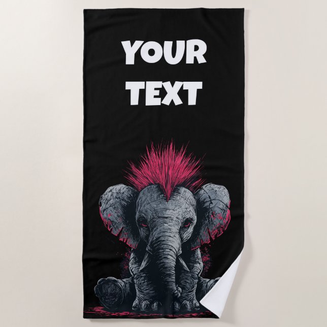 Toalla De Playa Punk Elephant Art – Mohawk Animal Design (Anverso)