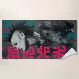 Toalla De Playa Punk Portrait with Kanji 孤志冷光 – Urban Street Art S