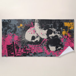 Toalla De Playa Punk Skull Graffiti Art – Urban Rebel Design