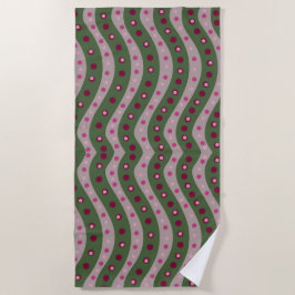 Toalla De Playa Punto Polka Magenta Pink Green Springtime Patterad