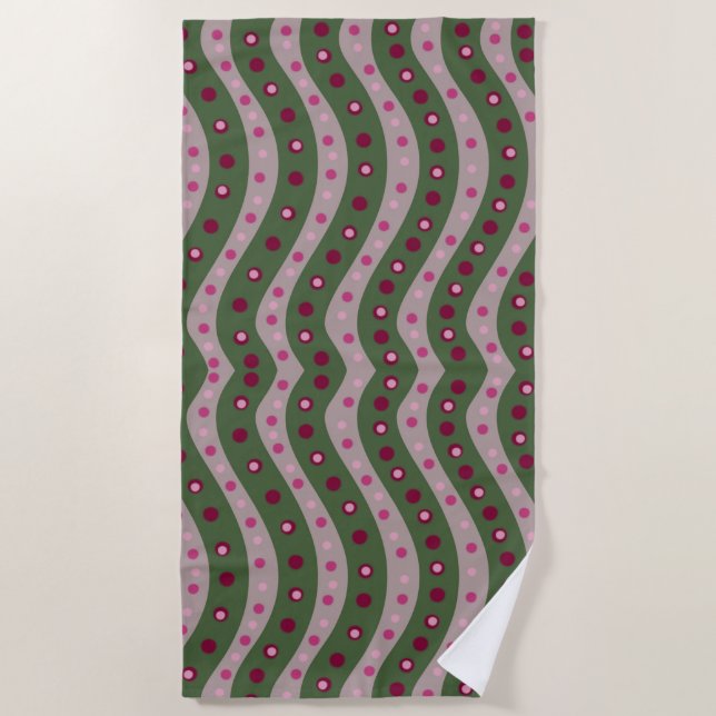Toalla De Playa Punto Polka Magenta Pink Green Springtime Patterad (Anverso)