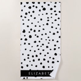 Toalla De Playa Puntos dálmatas, puntos, negro y blanco, tu nombre