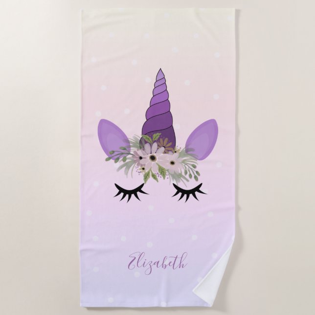 Toalla De Playa Puntos de Ombre de Cute Girly Unicorn (Anverso)