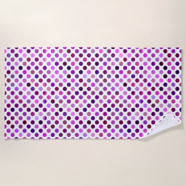 Toalla De Playa Puntos de polka rosados y púrpura (Anverso)
