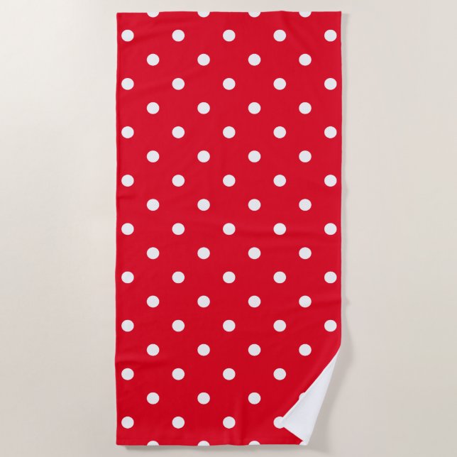 Toalla De Playa Puntos Retro Red White Polka (Anverso)