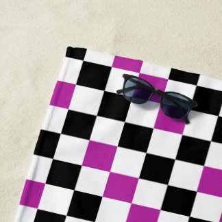 Toalla De Playa Purple Black White Checkered Pattern Design 