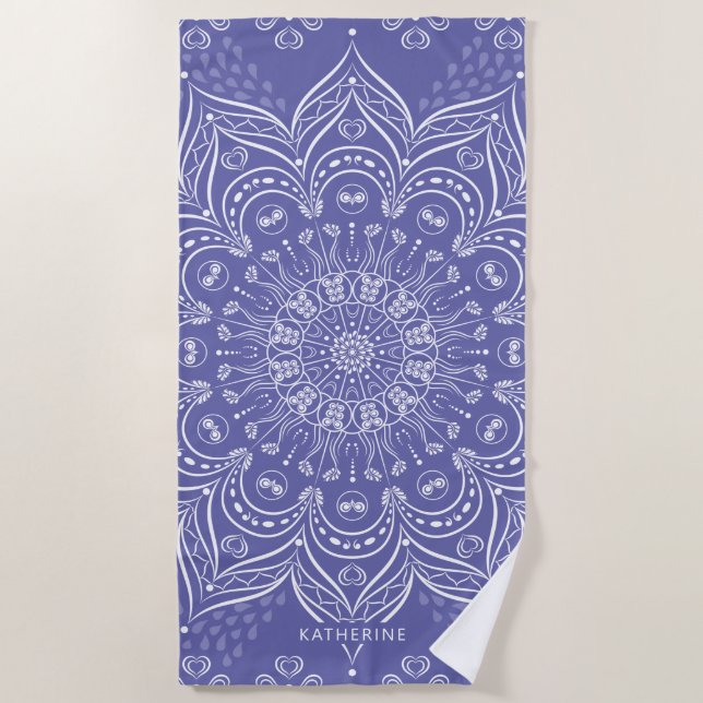 Toalla De Playa Purple Boho Mandala Elegant Modern Personalizado (Anverso)