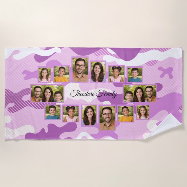 Toalla De Playa Purple Camo Family Collage Photo (Anverso)