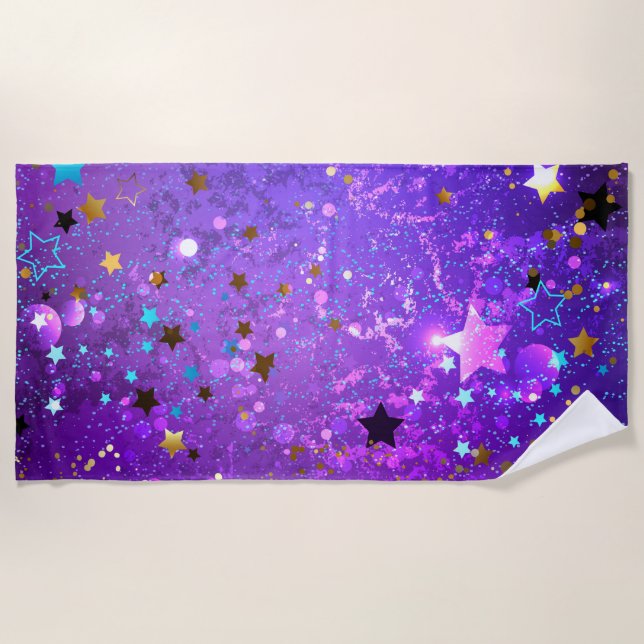 Toalla De Playa Purple foil background with Stars (Anverso)