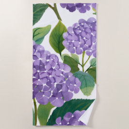 Toalla De Playa Purple Hydrangea Watercolor Floral Coastal
