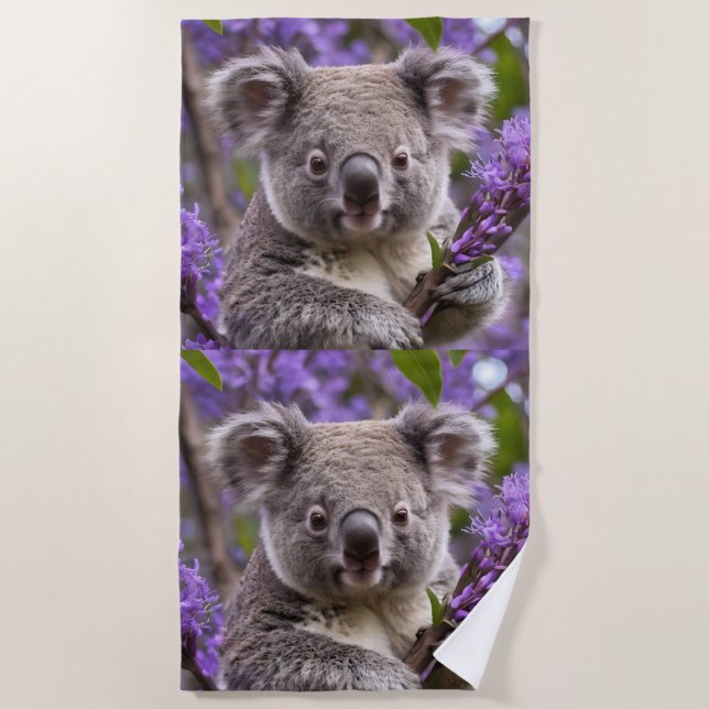 Toalla De Playa Purple Jacaranda Koala Bear, (Anverso)
