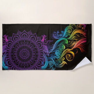 Toalla De Playa Purple Mandala negrita negro colorido Chakra