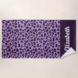 Toalla De Playa Purple trendy leopardo print con nombre