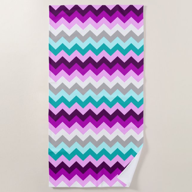 Toalla De Playa Purple White Teal Chevrons Beach Towel (Anverso)
