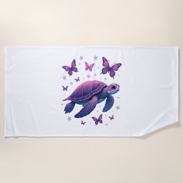 Toalla De Playa Púrpura - Camiseta mariposa de tortuga marina (Anverso)