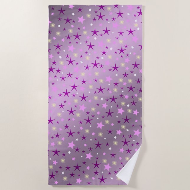 Toalla De Playa púrpura, risa, feliz, estrellas, arcoiris, colores (Anverso)