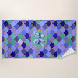 Toalla De Playa Púrpura y Aqua Nombre de la Escala de Sirenas Verd