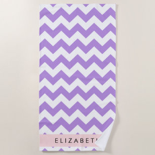 Toalla De Playa Púrpura Zigzag, Púrpura Chevron, Tu Nombre