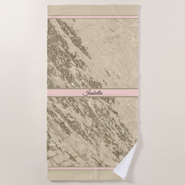 Toalla De Playa Purpurina de champagne de lujo Marble Personalizar (Anverso)