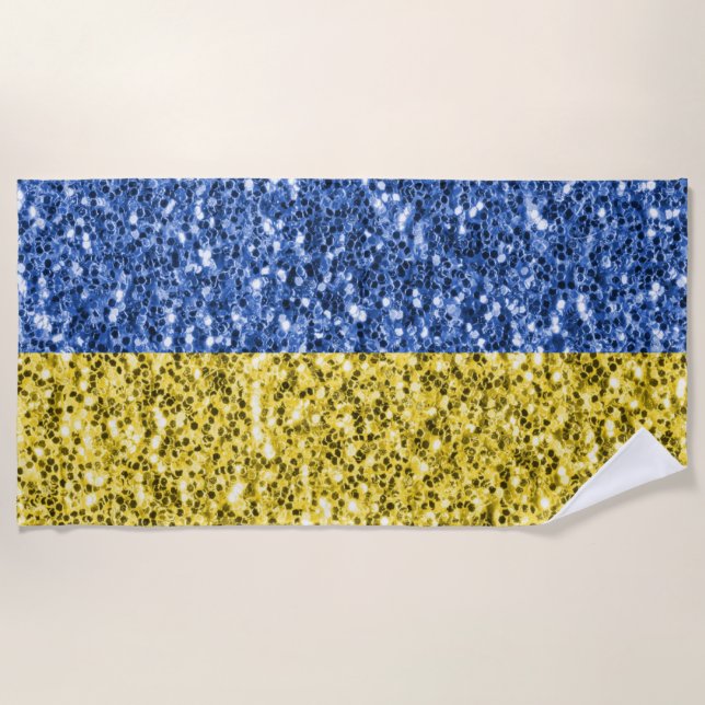 Toalla De Playa Purpurina de la bandera azul amarilla de Ucrania c (Anverso)
