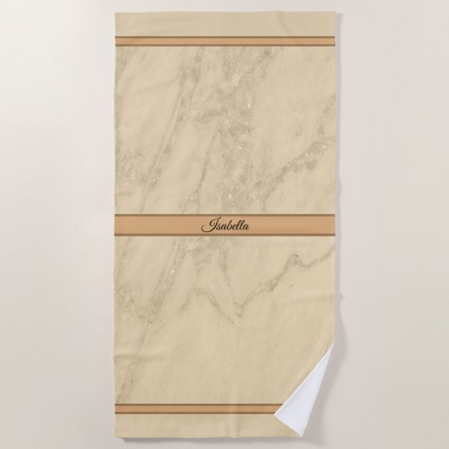 Toalla De Playa Purpurina de lujo Champagne Gold Marble Personaliz (Anverso)
