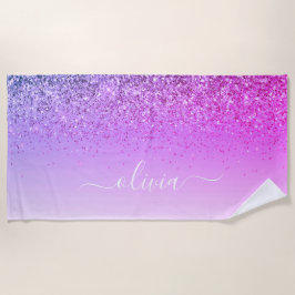 Toalla De Playa Purpurina de monograma púrpura Sparkle Girly Scrip