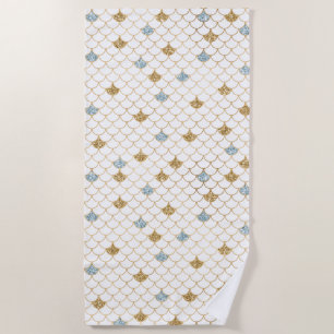 Toalla De Playa Purpurina Glitzy Mermaid Blue Gold Sparkle