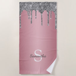 Toalla De Playa Purpurina plateado Dris Rosa Monograma rosa dorado