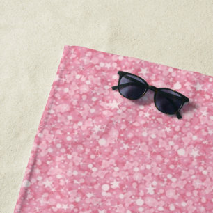 Toalla De Playa Purpurina Rosa Y Parques Blancos Con Monograma