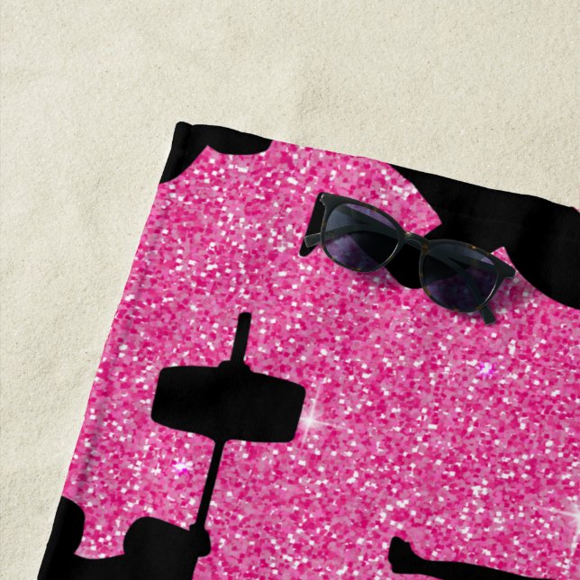 Toalla De Playa Purpurina rosado deportivo de entrenamiento deport (In situ)