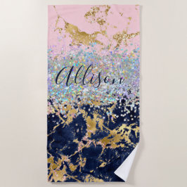 Toalla De Playa Purpurina y mármol personalizado