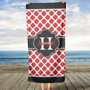 Toalla De Playa Quatrefoil gris Personalizado del trímito rojo ind