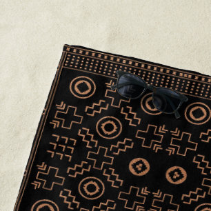 Toalla De Playa Raíces doradas: Elegancia marroquí negra y tribal