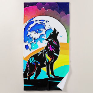 Toalla De Playa Rainbow Lunar Wolf Howf Art