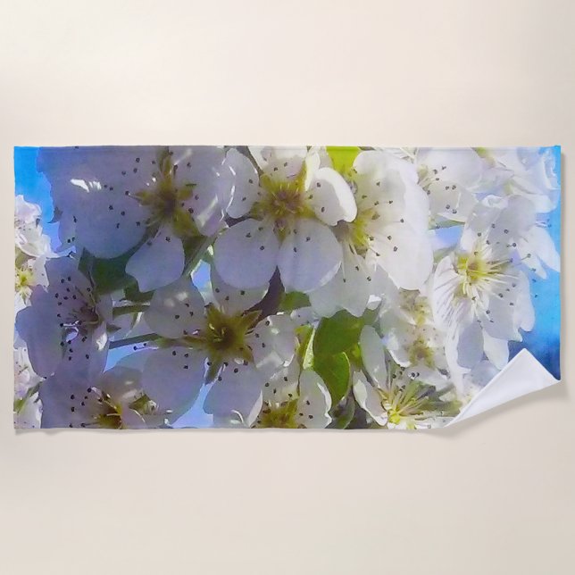 Toalla De Playa Rama floreciente de una pera (Anverso)